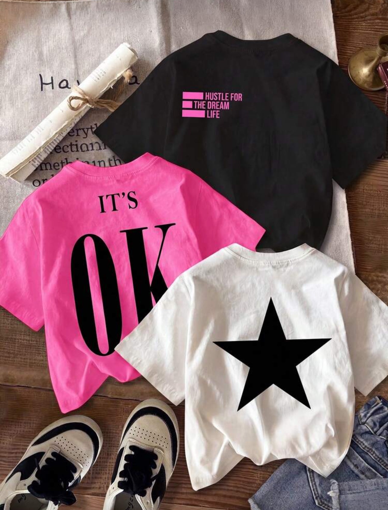 SHEIN 3pcs/Pack Tween Girls Casual Minimalist Cartoon Pattern Multiple T-Shirts, Suitable For Summer