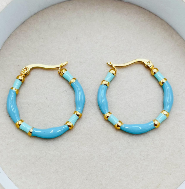 1 Pair Stainless Steel Colorful Oil Drip Enamel Hoop Earrings