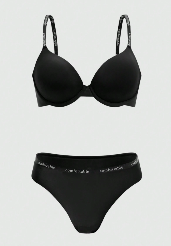 DesireSculpt Women's 2-Piece Letter Print Underwire Bra and Thong Set