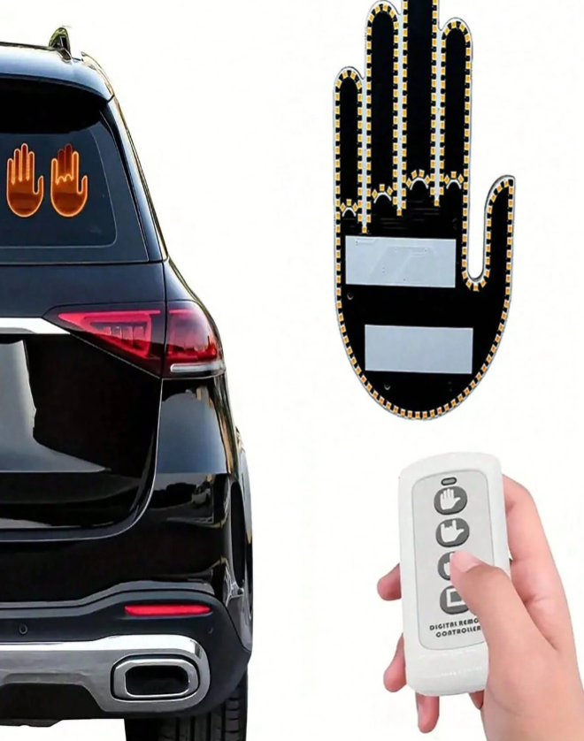 Creative LED Car Light Funny Middle Finger Gesture Amber LED Rear Warning Light for Car Rear Windshield DIY Interior Signal Light for Auto SUV