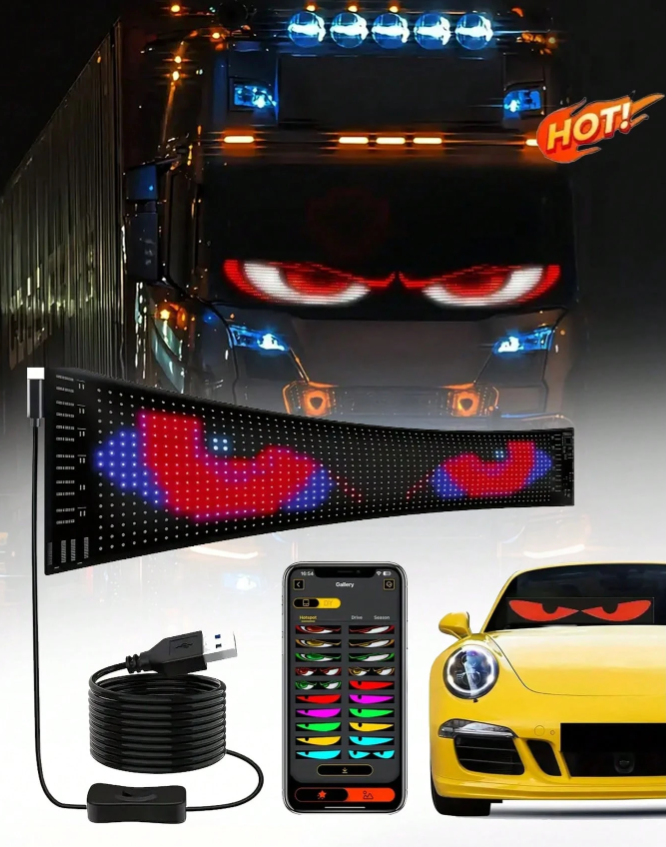 Soft LED car display light, multicolor flexible advertising screen with music mode, ambient light, no battery required
