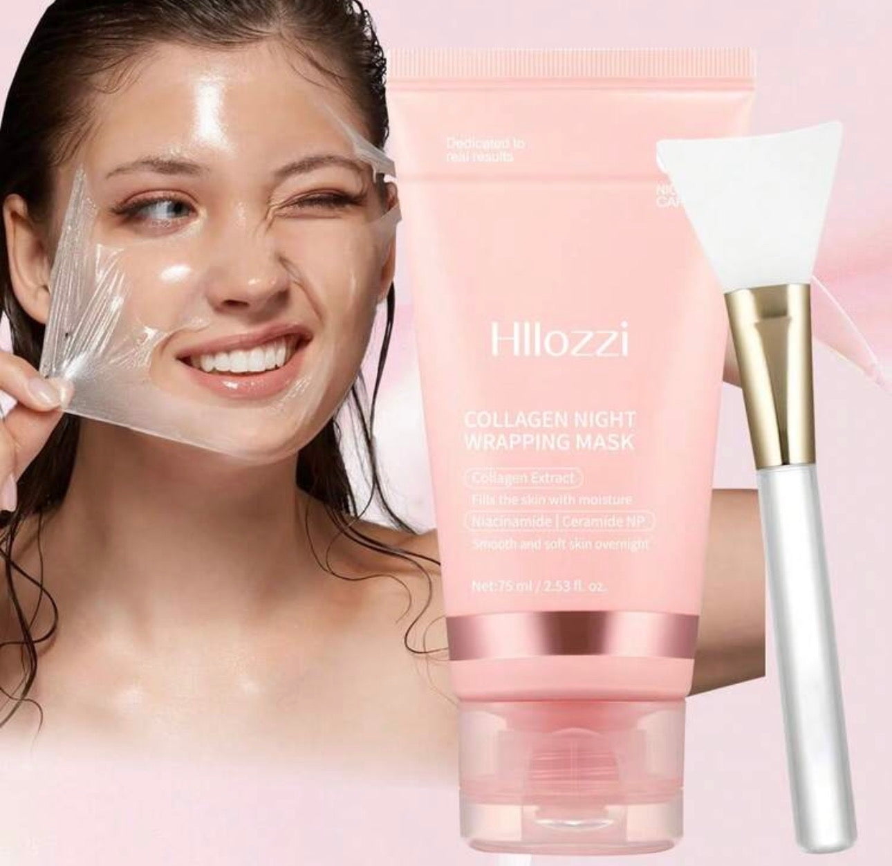 Hllozzi 75ml/2.53 Fl Oz Collagen Sleep Peel-Off Face Mask. Infused With Hyaluronic Acid And Niacinamide, Deeply Hydrates And Moisturizes, Brightens Complexion, Leaving Skin Smooth And Supple. Includes A Gel Applicator Brush. Gentle Formula Deeply Nourishe
