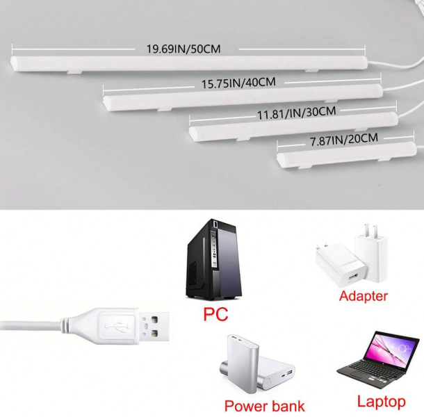 USB powered LED light strip with adjustable brightness, suitable for makeup mirror, dressing table, student desk, bookshelf, long strip eye-care desk lamp, magnetic night light