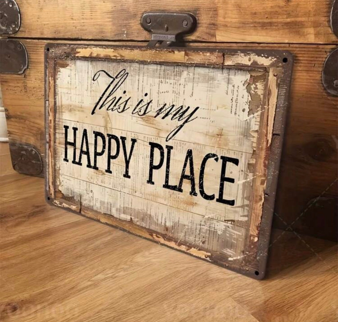 A Simple "This Is My Happy Place" Metal Wall Sign - 8*12 Inches - An Inspiring Home Decoration Plaque, Suitable For The Living Room, Perfect For A Cozy Space, Living Room Art | Nostalgic Charm | Wall-Mounted Decoration, Available In Various Styles