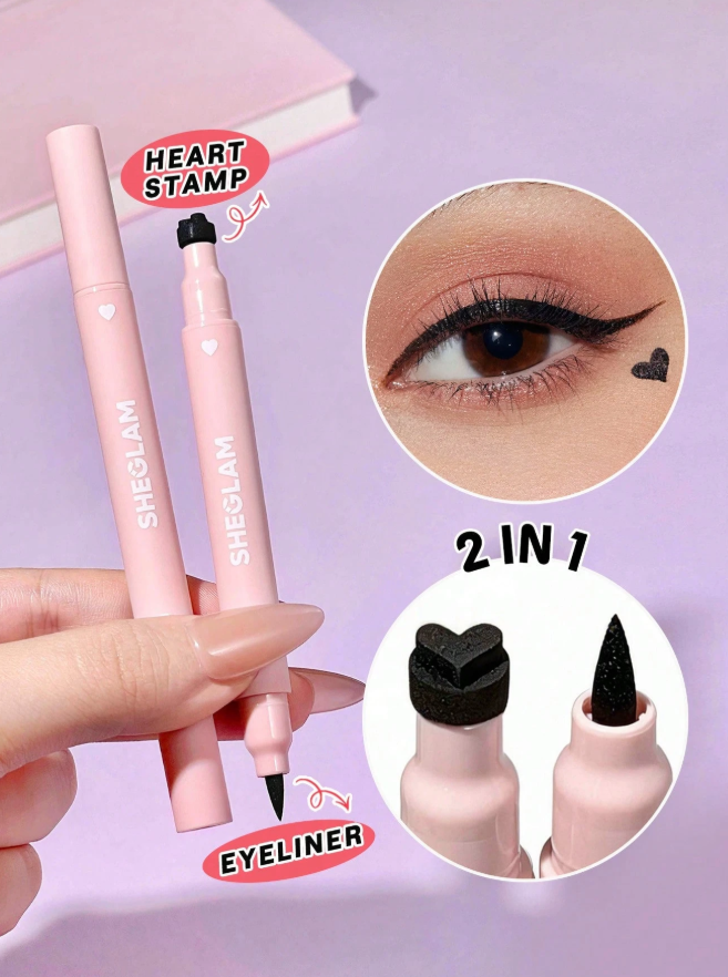 Heart Eyes 2-in-1 Waterproof Liquid Eyeliner, Smudge-proof, Long-lasting, Ultra-precise, Black Eyeliner,