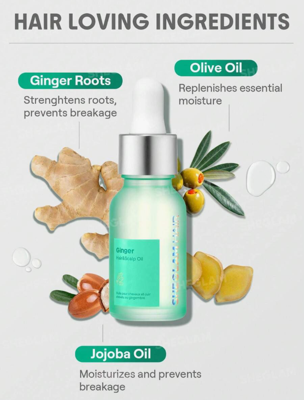 Ginger Hair & Scalp Oil - 15ml/0.5 fl oz, Hair Strengthening Oil, Essential Hair Care Oil,