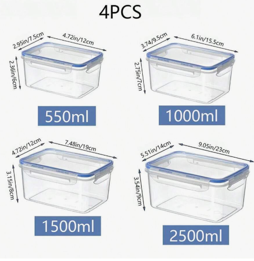 1/4 Piece Rectangular Sealed Refrigerator Storage Box with Lid, Fresh Preservation Plastic Container, Microwave-Safe Lunch Box, Leakproof and Odorless, Clear and Visible for Convenient Storage, School Supplies, Christmas Gift