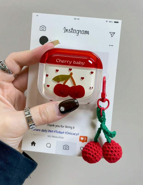 Minimalist style TPU protective case with soft woven cherry design, compatible with 2/3/4 inch screens, minimalist style for girls, women or unisex, spring birthday gift for mom