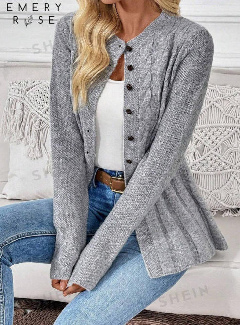EMERY ROSE Casual Long Sleeve Solid Color Cardigan, Women's Long Sleeve Blouses