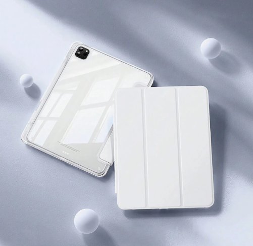 1 Piece Solid White Elegant Crystal Clear Acrylic Protective Case Compatible with iPad, with Sleep/Resume Function