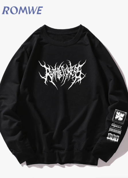 ROMWE MEN Goth Casual Letter Graphic Sweatshirt for Men, School, Autumn, Long Sleeve Top
