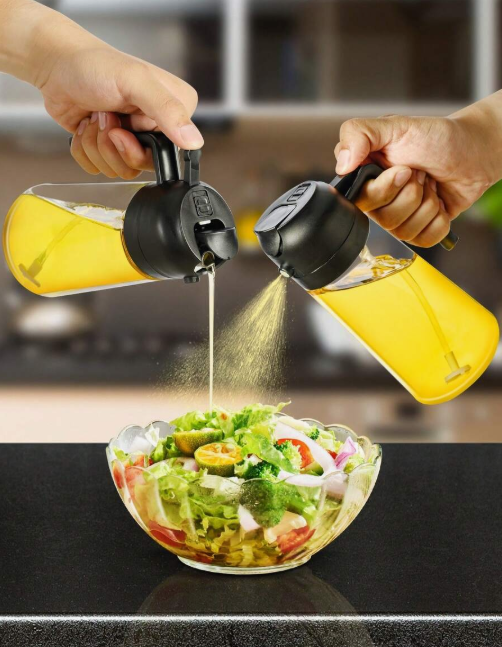 1 Piece 2-in-1 Olive Oil Sprayer and Dispenser, 500ml/17oz Cooking Oil Bottle for Cooking, Baking, Grilling, Air Frying, Salad, Baking