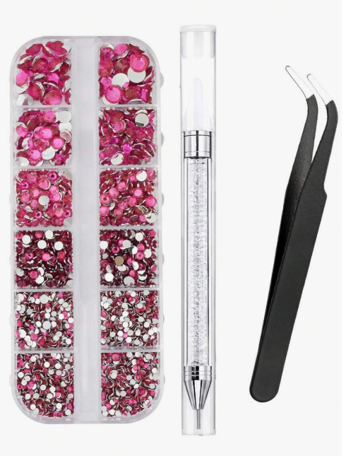 3-Piece Set of Y2K 3D Rhinestones (1.5-6 mm) 3D Rhinestones Acrylic Gems White/AB Stone DIY Nail Art Decorations Gem Glitter New Multisize Includes Tweezers and Double-Ended Gem Picker for Nail Supplies