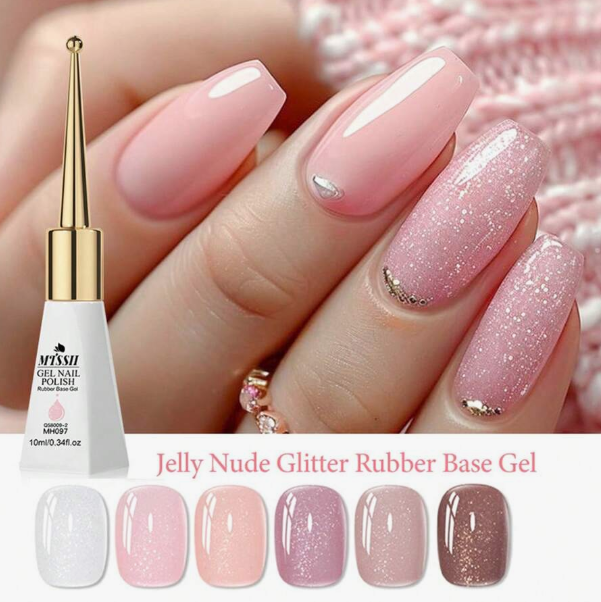 Mtssii 6-Piece Set of 10ml Nude Pink Glitter Gel Nail Polish, Reinforced Base, UV/LED Removable, Alcohol-Free, Smooth & Shiny, Home & Salon Manicure Supplies