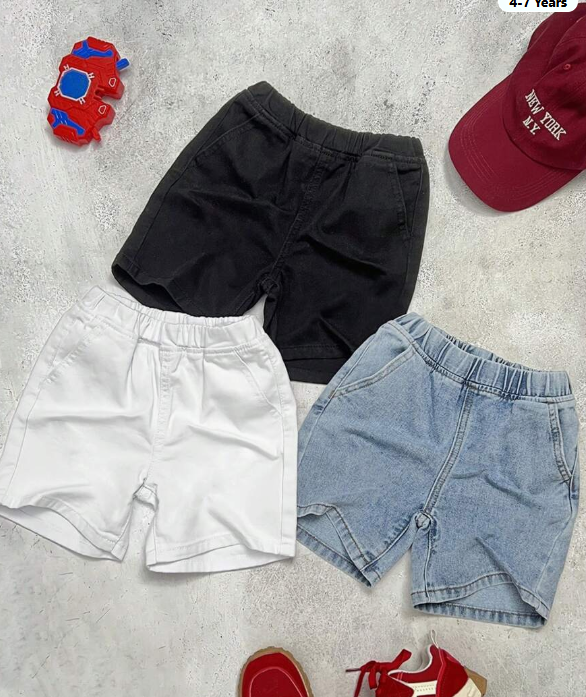 SHEIN Boys' Bolty Summer Basic Denim Shorts 3-Pack in Blue, White, and Black, for Spring, Summer, Everyday Wear, School, Campus, College
