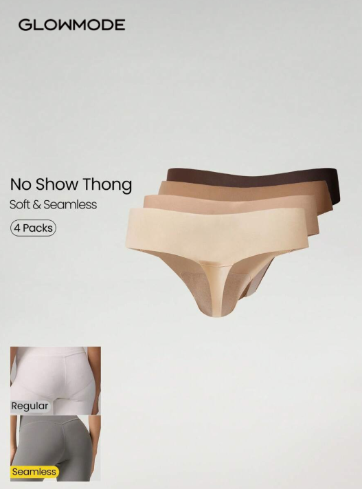 GLOWMODE 4-Pack Seamless Thong Underwear, Breathable and Low-Cut, for Everyday Wear and Workout