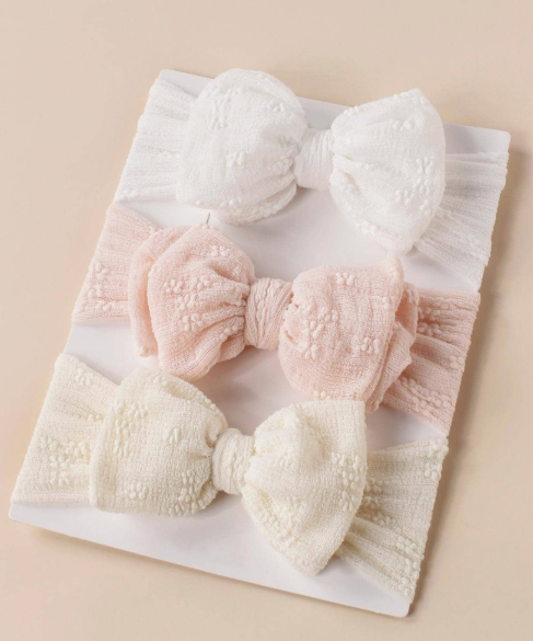 3 Pieces Baby Elastic Headbands with Double Layer Bow