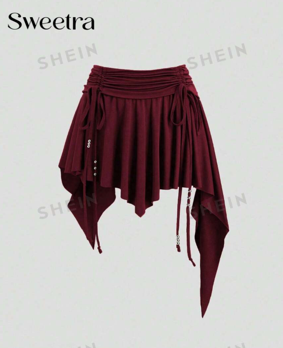 Sweetra Women's Asymmetrical Ruffled Drawstring Waist Mini Skirt, Casual Beach Western Cowboy Style, Y2K