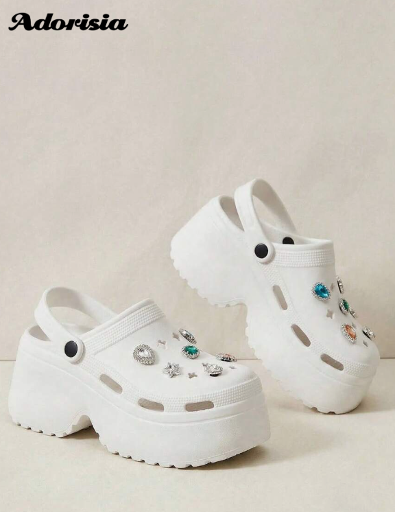 Cuccoo Women's Sandals with Detachable Rhinestones and Perforated Heels for Valentine's Day
