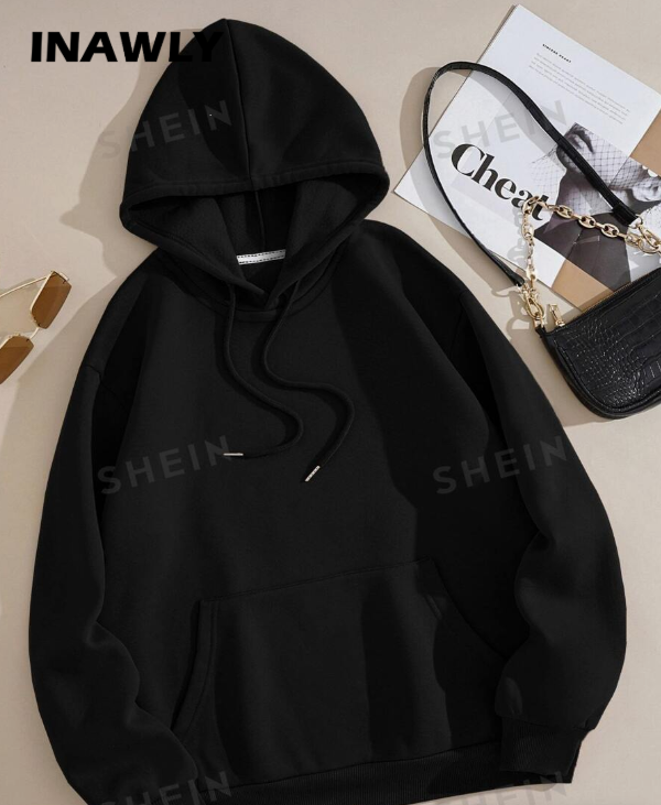 INAWLY Kangaroo Pocket Hoodie with Thermal Lining and Drawstring, Long Sleeve Top