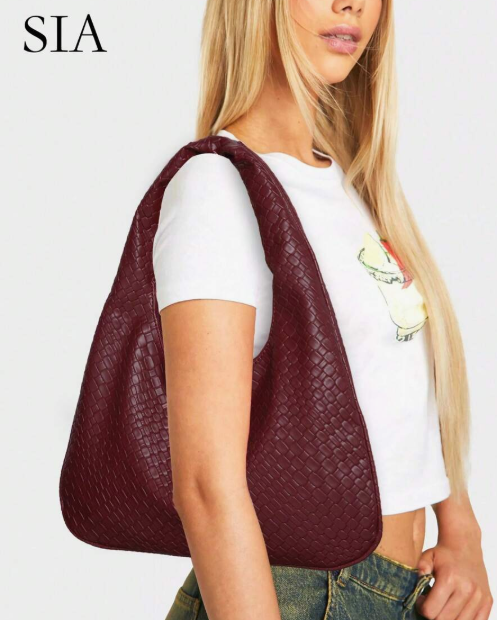 1 piece Vintage-style basket-style fabric bag, casual and simple, with imitation seashells and red leopard print, suitable for going out, dates and daily commutes