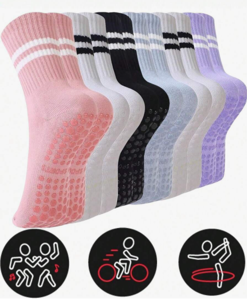 3 Pairs of Random Mid-Calf Yoga Sports Socks for Men and Women, Grip Pilates Socks, Non-Slip Crew Yoga Socks for Women Suitable for Barre, Hospital, Workout, Slippers