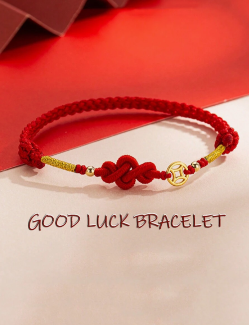 1 Piece Hand-Braided Lucky Bracelet with Chinese Knot and Red Coins for Women and Men Gift
