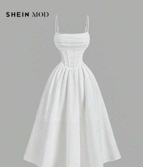 SHEIN MOD Women's Calf-Length Solid Color Pleated Sheath Dress