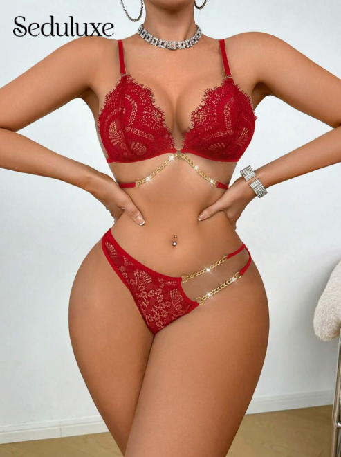 Seduluxe 2-Piece Lace Lingerie Set (Wireless Bra + Thong)