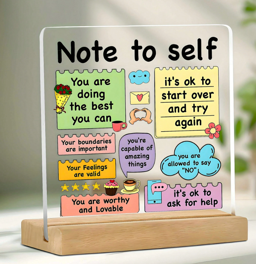 Self-Love Acrylic Desk Card - Positive Affirmation Plaque for Office, School & Home, Motivational Gift for Men & Women