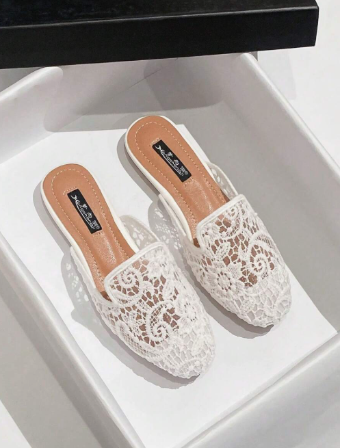 Mengshangli Women's Breathable Hollow Mesh Sandals, Autumn 2025, Slip-On Mule Flat Shoes