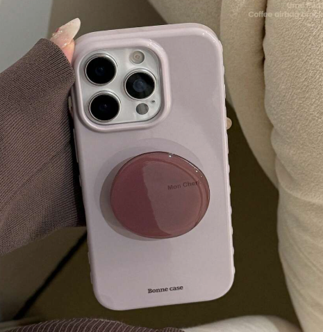 1 Piece GUCADI Phone Case with Small Purple and Brown Text + Purple Amethyst Stone Stand Compatible with iPhone 16, 17 Pro Max, 12, 15, 13, Vintage Minimalist Design, Full Soft Shell Coverage