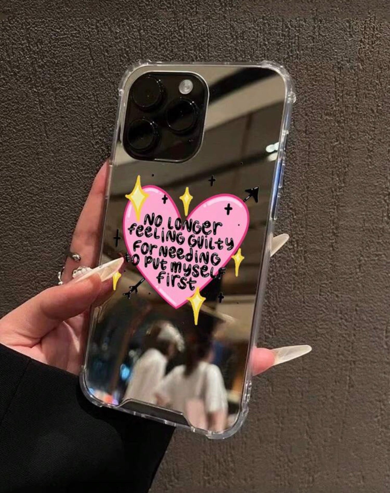 1pc Acrylic Anti-Drop Phone Case With Heart Slogan Graphic Print Compatible With IPhone 16 pro max