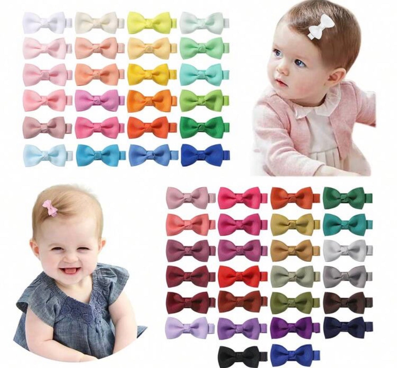 10 Pieces Random Color Baby Girls Hair Clips Fully Lined Non Slip For Fine Hair Tiny 2" Hair Bows Clips Baby Barrettes For Girls Infants Toddler