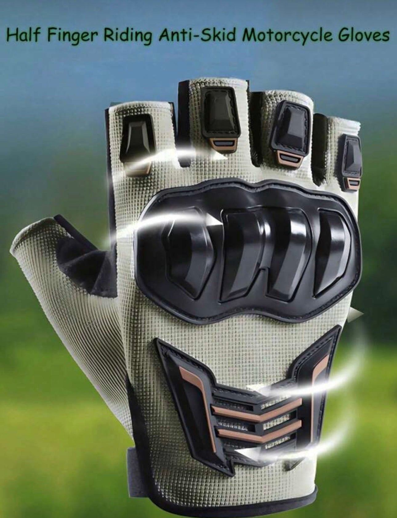 1 Pair Breathable Half Finger Gloves | Unisex Motorcycle Gloves - Ergonomic Design With Ventilation Holes, Black/Orange Accents - Outdoor Cycling, Bicycle, Electric Scooter Riding Gear, Comfortable Fit