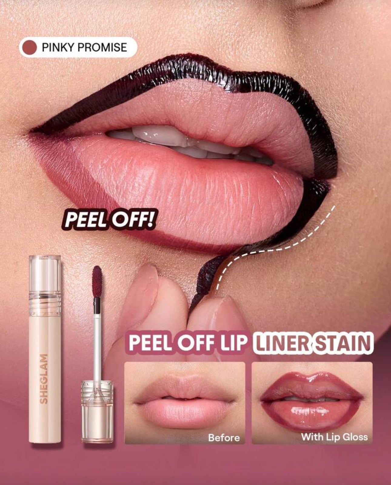 SHEGLAM Fall In Line Peel Off Lip Liner Stain-Pinky Promise Henna Lip Combo