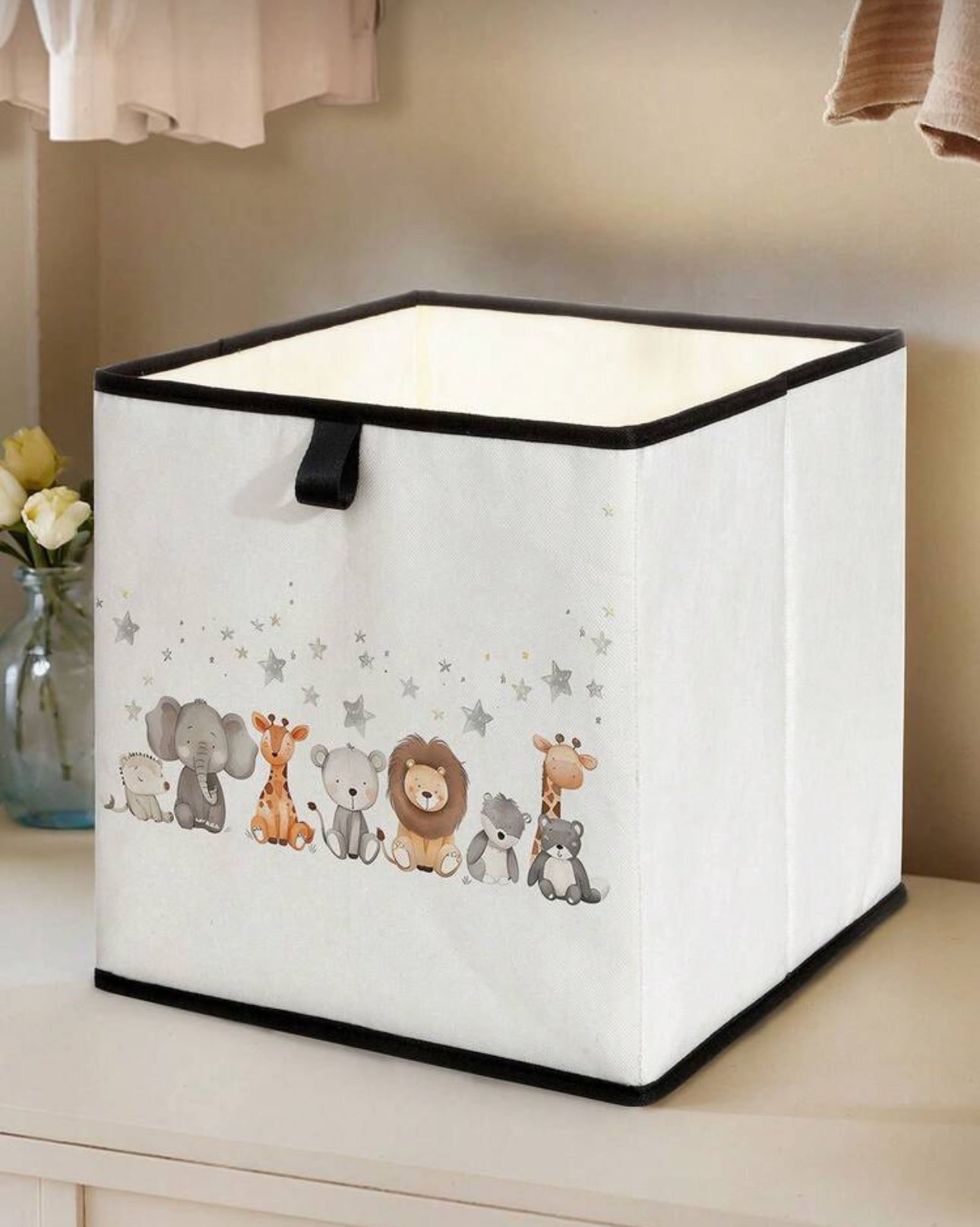 1pc Cartoon Animal Print Open Storage Box, Foldable Baby Diaper & Toy Organizer Basket, Nursery Storage Bin, Stackable Drawers, Durable Multi-Function Space-Saving Design For Home, Dorm, Household Organization, Under Bed Storage