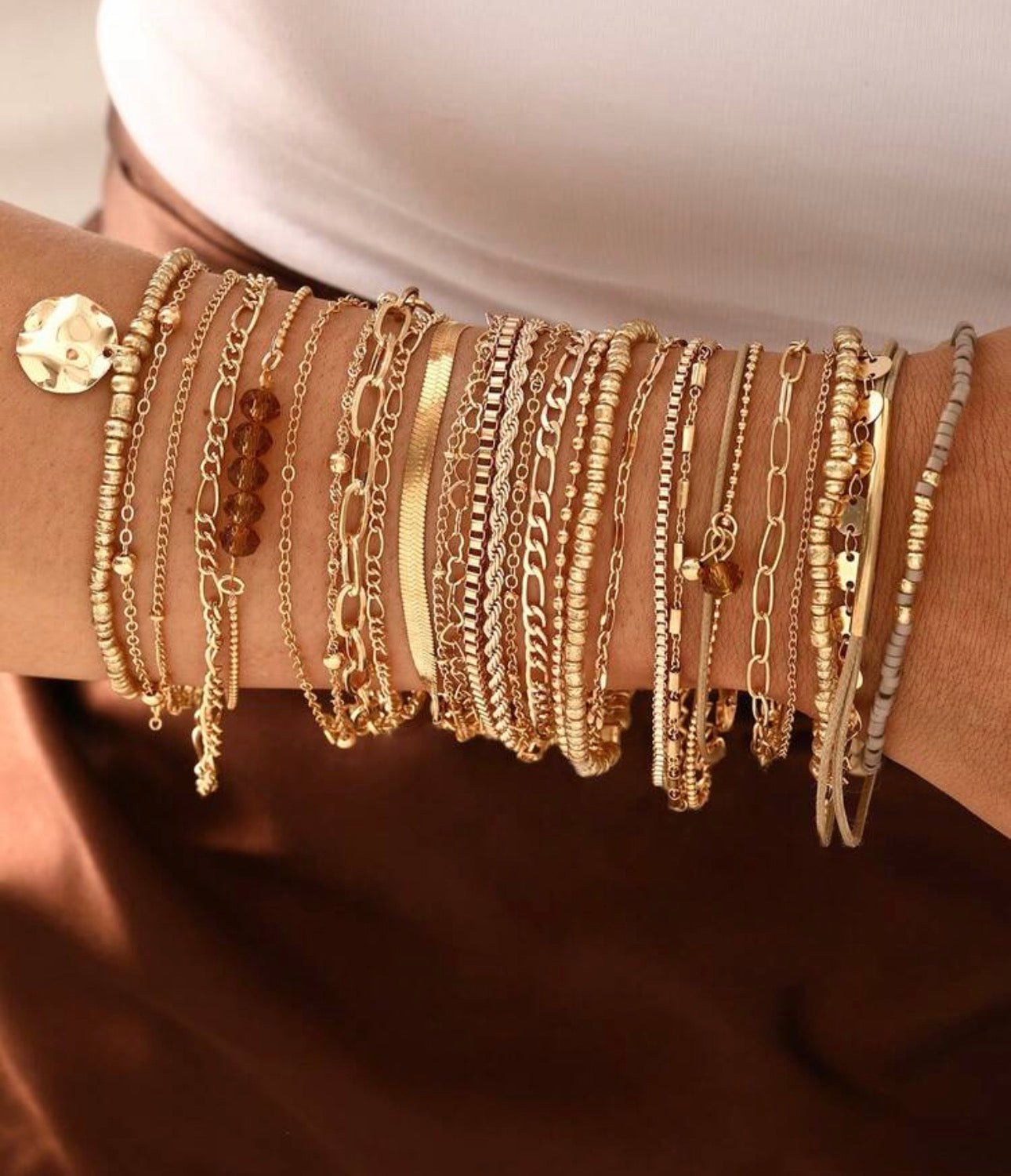 11 pcs Fashionable, Elegant, Delicate, Retro Multilayer Stacking Bracelet Set With Pearl Beads, Faux Gems, Geometric Shapes, Waxed Cord, Snake Chain, Braided Chain, Box Chain, Smooth Links, Minimalist Style, Suitable For Holidays, Parties, Dates, Gifts,