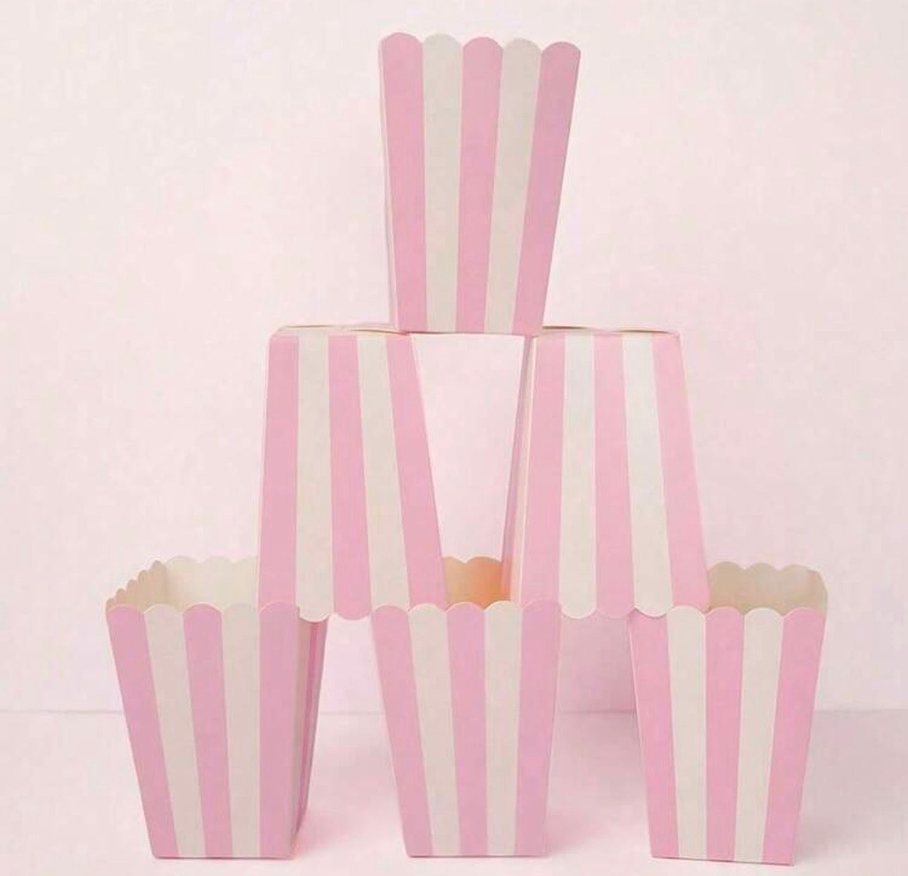 10pcs Pink Popcorn Boxes, Small Pink & White Striped Paper Popcorn Bags, Candy Containers, Suitable As Favors For Princess Birthday, Wedding, Baby Shower, Gender Reveal Party