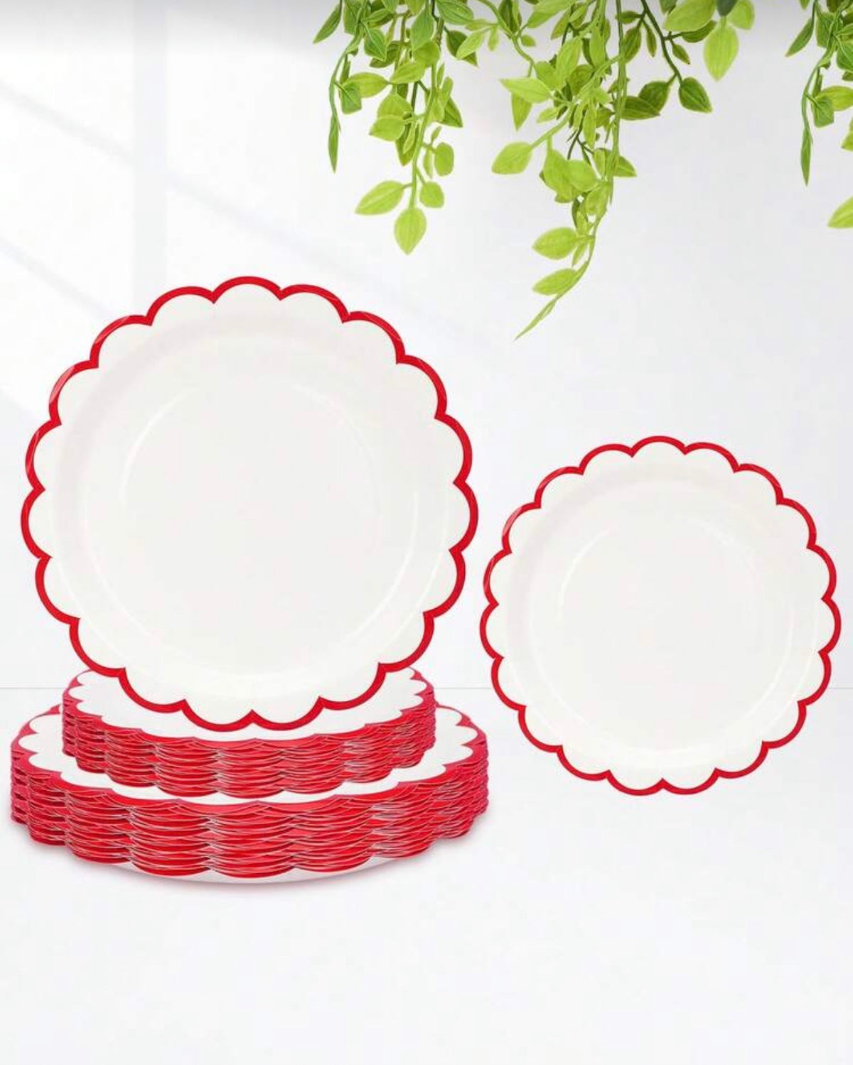 20 pcs Christmas Paper Plates 7 Inch White Plates With Red Trim Cute White Scalloped Paper Plate Red Scalloped Dinner Plates Dessert Plates For Christmas Babe Shower Wedding Bridal Shower Wedding Party Supplies