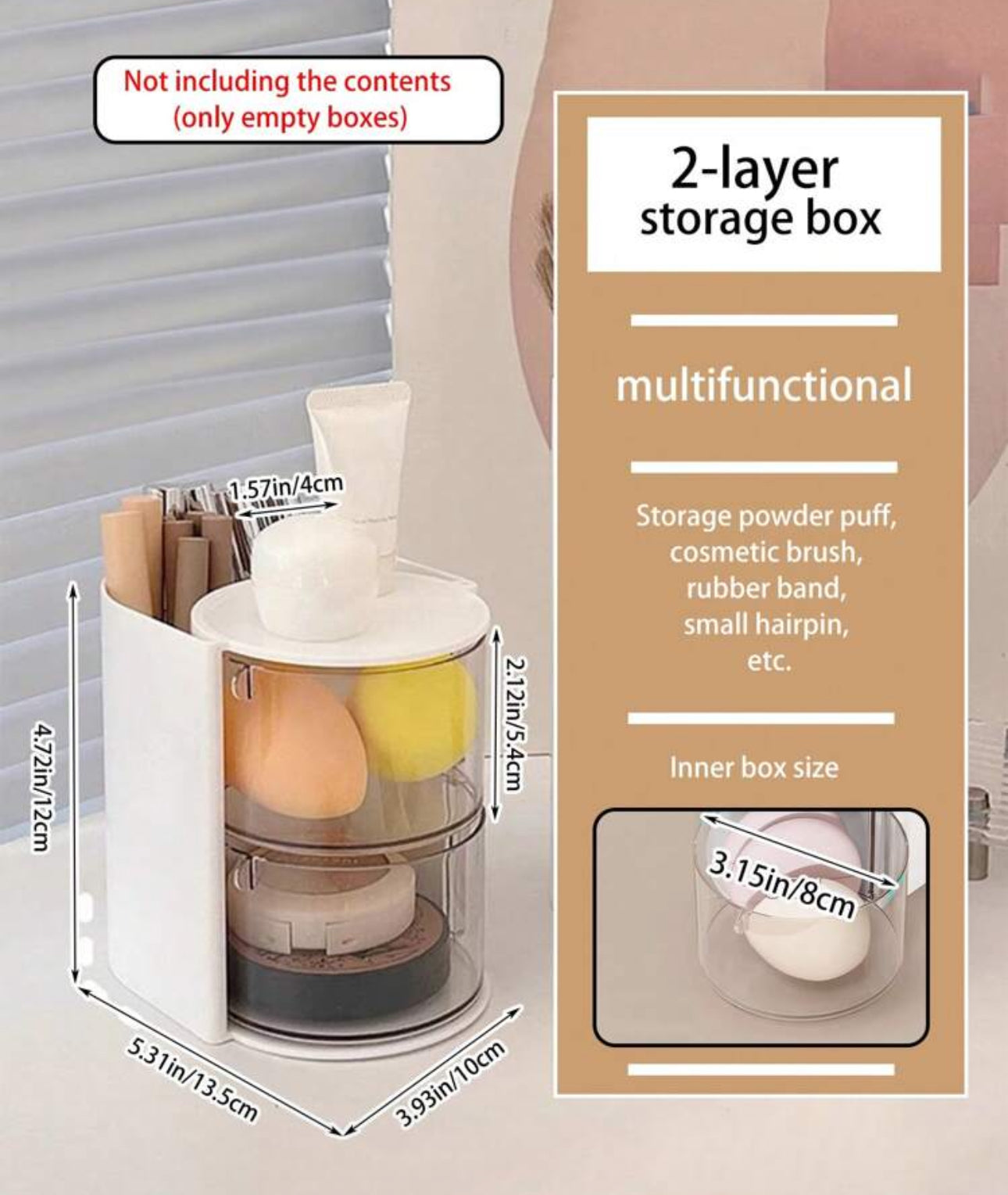 1pc Rotating Makeup Organizer Box With Drawers, Plastic Cosmetic Storage Box With Dividers, Compact Desktop Travel Makeup Box To Store Makeup Sponges, Makeup Brushes, Small Hair Ties, Clips,For Holiday Beach, Bathroom Collection, Bedroom Collection, Large