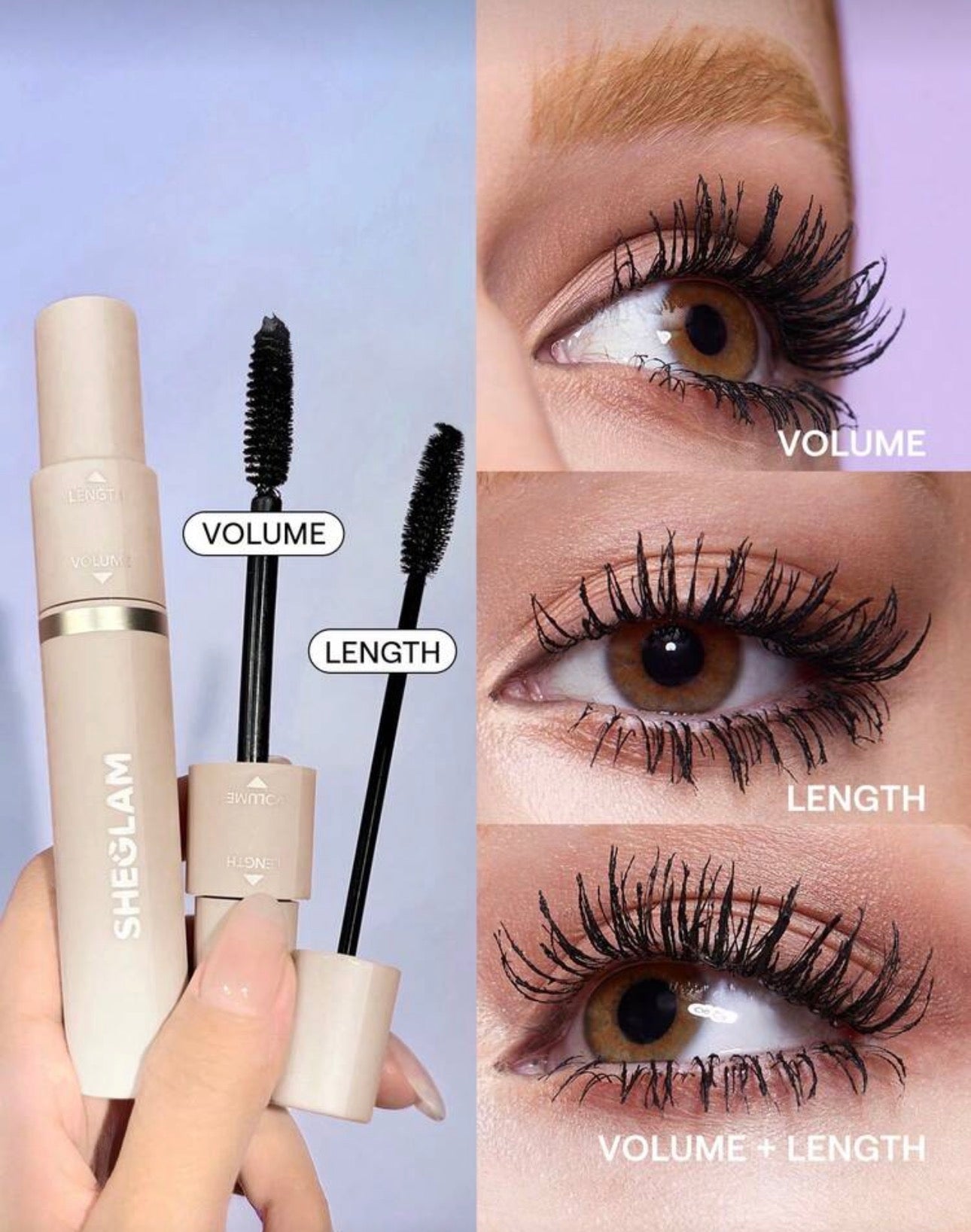 SHEGLAM Lash Besties 2-In-1 Mascara Volumizing Double Head Brush Easy To Remove No Smudge Long-Lasting Define Thick Lengthening Volume Big Eyes Mascara