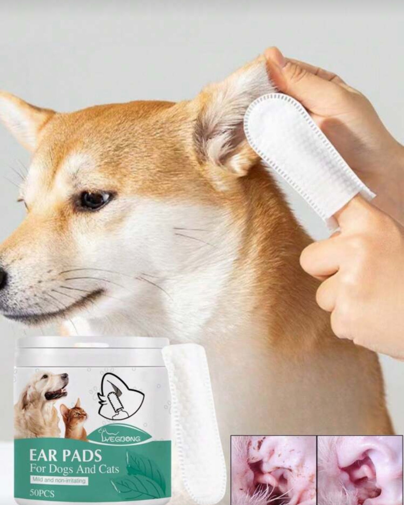 YEGBONG Pet Ear Cleaning Finger Wipes, Removes Earwax Odor And Cleans Ear Canal Oil And Dirt, Suitable For Cats And Dogs - Bichon Poodle Ear Cleaning, Convenient Home And Travel Care, Christmas Carnival Pet Birthday Gift 50 pcs