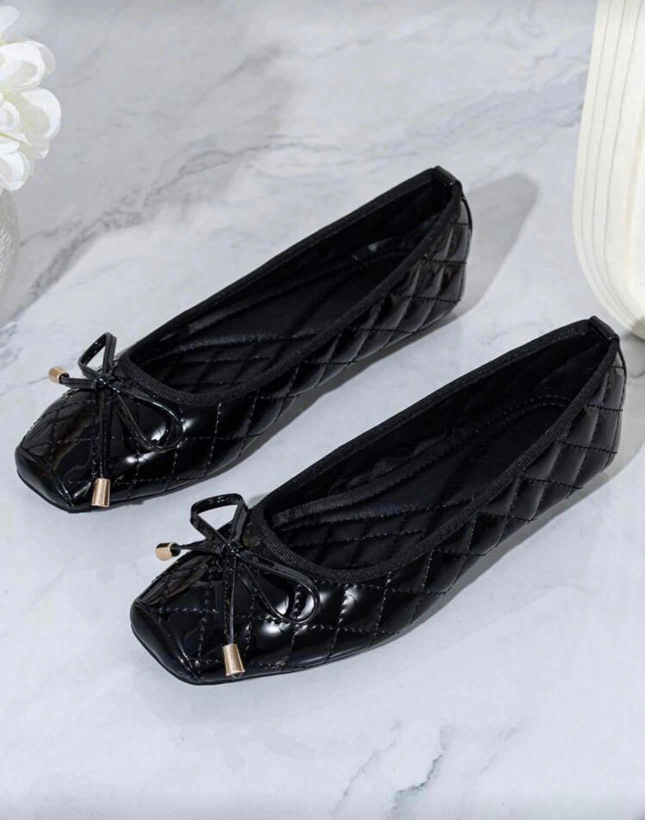 Square Toe Fashion Embroidered Glossy Soft Sole Fairy Style Versatile Bow Comfortable Flat Low-Cut Ballet Shoes For Women All Season