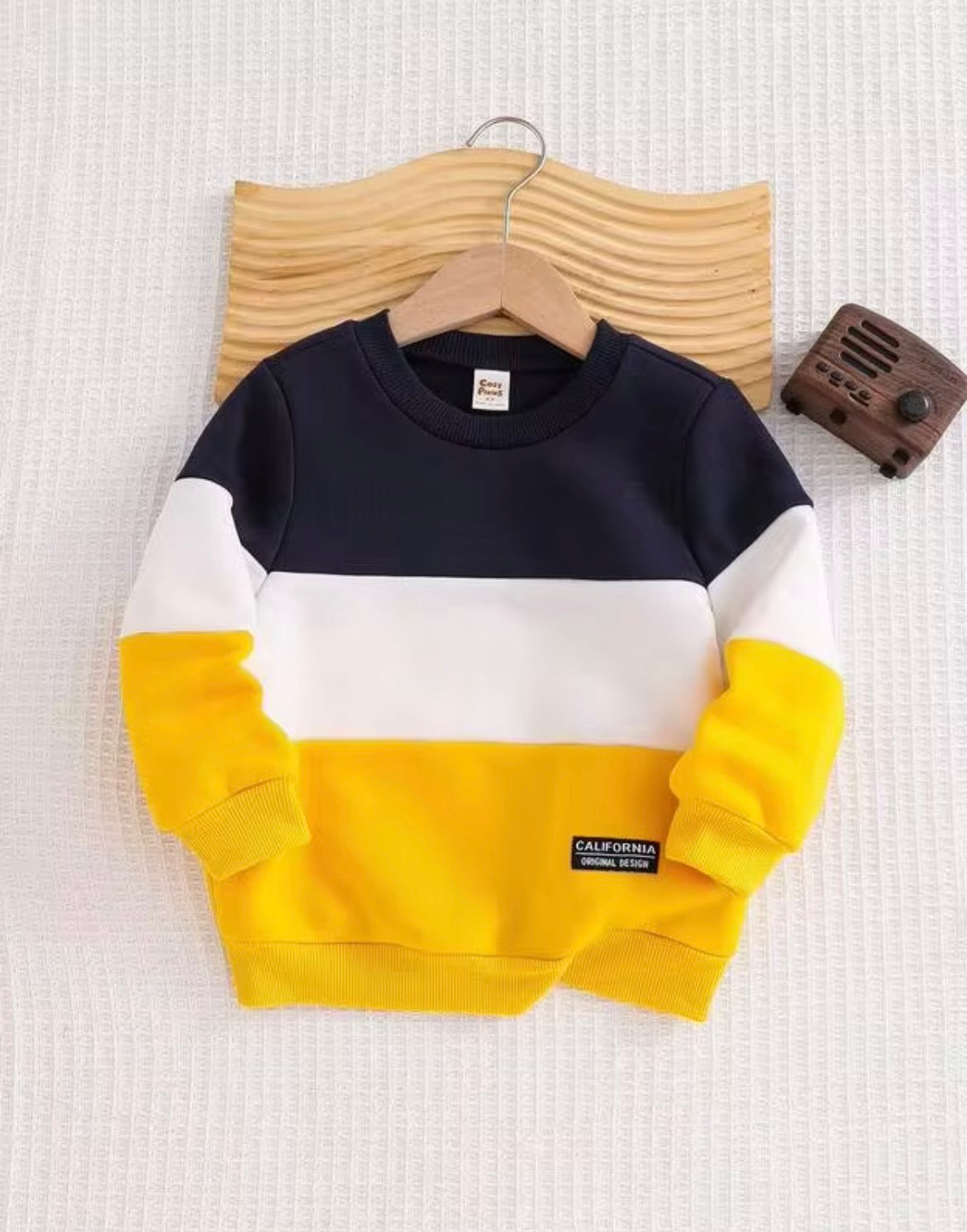 Cozy Pixies Baby Boy Contrast Color Crew Neck Long Sleeve Pullover Sweatshirt, Versatile & Comfortable
