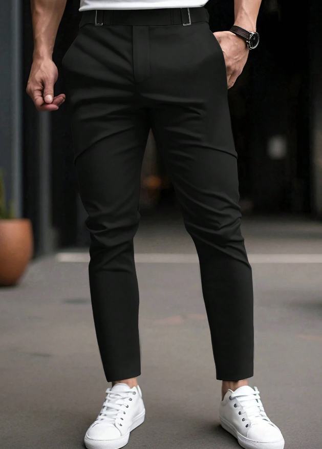 Manfinity Homme Men Solid Slant Pocket Pants Straight Leg Long Slacks Plain Black Going Out
