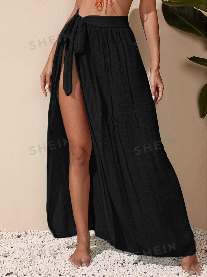 SHEIN Swim Summer Beach Knot Waist Cover Up Skirt