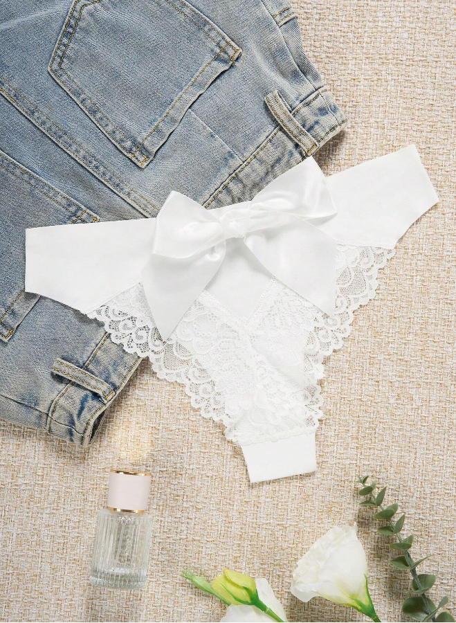 Contrast Lace Cut Out Bow Back Panty Lingerie
