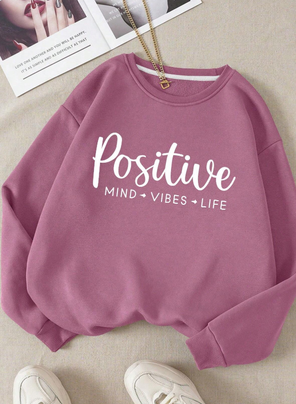 INAWLY Letter Graphic Thermal Lined Sweatshirt,Long Sleeve Tops