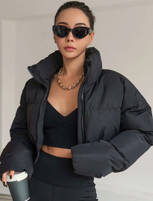 DAZY Drop Shoulder Zipper Puffer Thick Pockets Coat ,Winter Women Clothes,Winter Coat Women